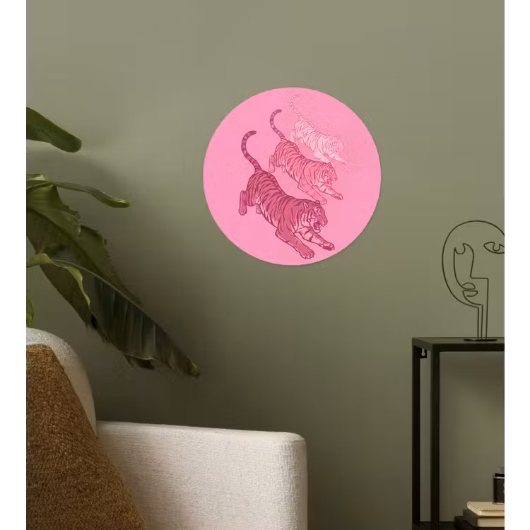 Kat - Springend - Dieren - Roze - Modern Wandcirkel behangsticker klein -sfeer2