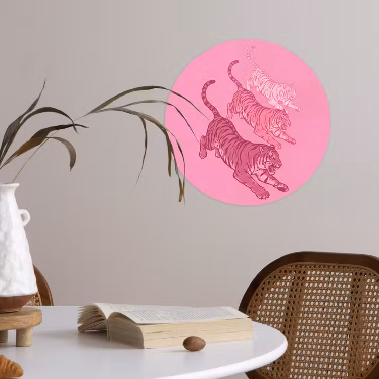 Kat - Springend - Dieren - Roze - Modern Wandcirkel behangsticker klein -sfeer3
