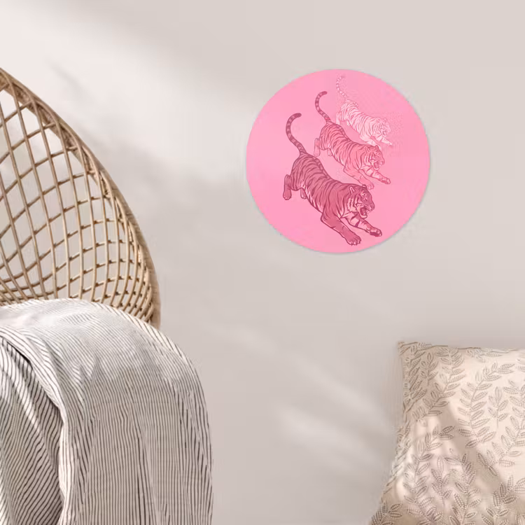 Kat - Springend - Dieren - Roze - Modern Wandcirkel behangsticker klein -sfeer4