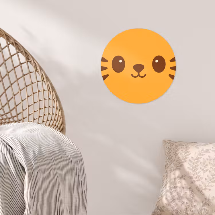 Kat - Simplistisch - Oranje - Vrolijk Wandcirkel behangsticker klein -sfeer4