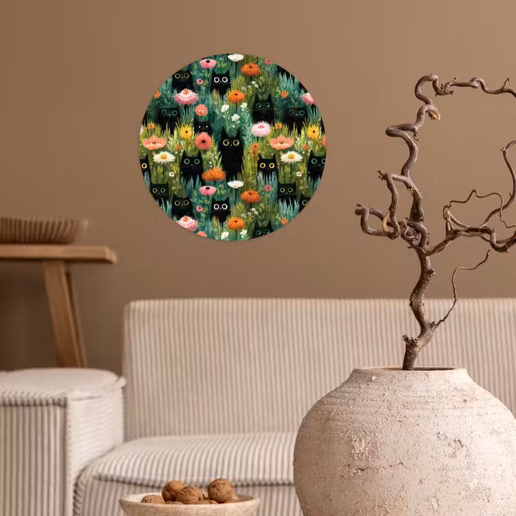 Katten - Bloemen - Kleurrijk Wandcirkel behangsticker klein 186 -sfeer1