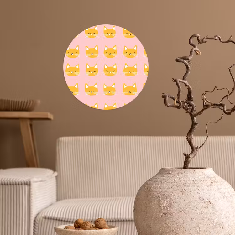 Katten - Patroon - Roze Wandcirkel behangsticker klein 186 -sfeer1