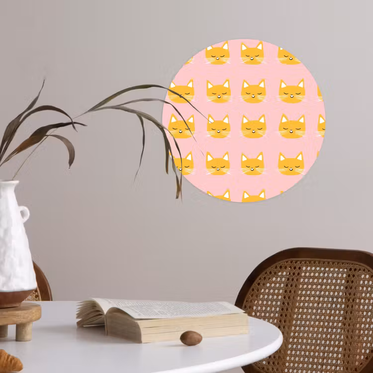 Katten - Patroon - Roze Wandcirkel behangsticker klein 186 -sfeer3