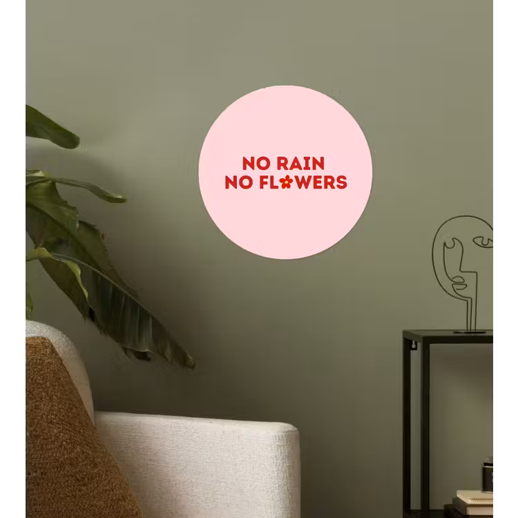 No rain no flowers - Minimalistisch - Roze - Bloem Wandcirkel behangsticker klein -sfeer2