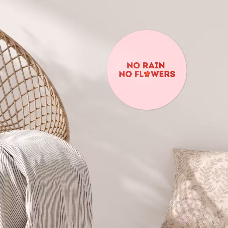 No rain no flowers - Minimalistisch - Roze - Bloem Wandcirkel behangsticker klein -sfeer4