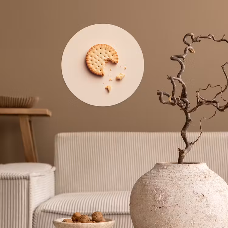 Koekje - Kruimels - beige Wandcirkel behangsticker klein -sfeer1