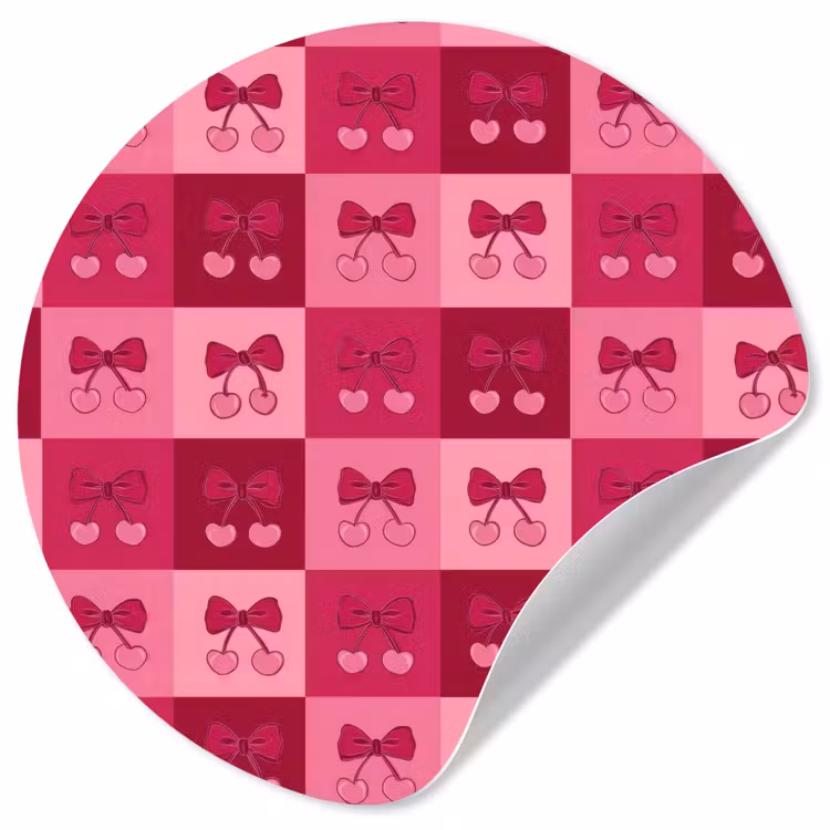 Kersen - Strikjes - Speels - Roze - Bordeaux Wandcirkel behangsticker klein 186 -3d