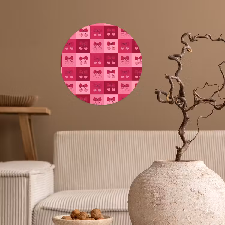 Kersen - Strikjes - Speels - Roze - Bordeaux Wandcirkel behangsticker klein 186 -sfeer1