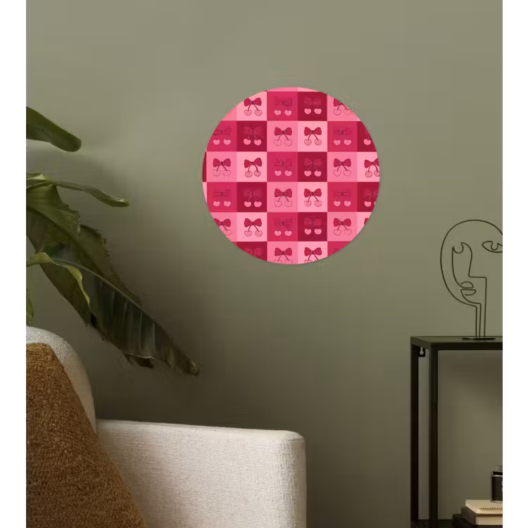 Kersen - Strikjes - Speels - Roze - Bordeaux Wandcirkel behangsticker klein 186 -sfeer2