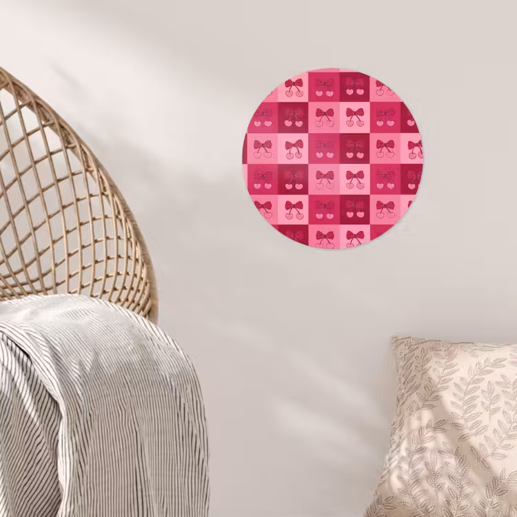 Kersen - Strikjes - Speels - Roze - Bordeaux Wandcirkel behangsticker klein 186 -sfeer4