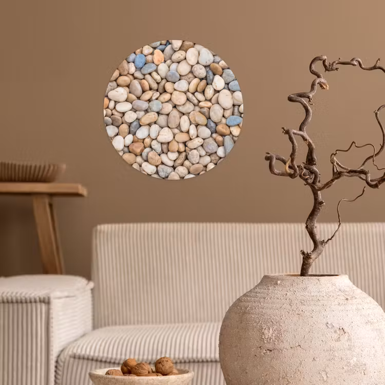 Kiezelstenen - Natuur - Textuur - Beige - Grijs Wandcirkel behangsticker klein -sfeer1