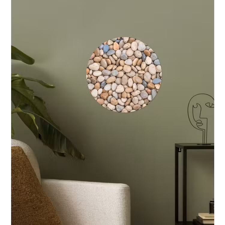 Kiezelstenen - Natuur - Textuur - Beige - Grijs Wandcirkel behangsticker klein -sfeer2