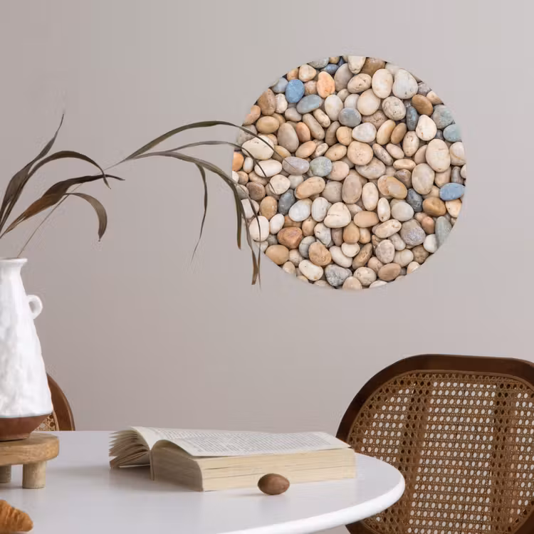 Kiezelstenen - Natuur - Textuur - Beige - Grijs Wandcirkel behangsticker klein -sfeer3