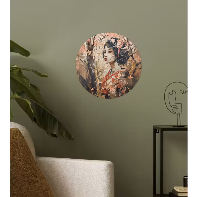 Kimono - Vrouw - kersenbomen Wandcirkel behangsticker klein -sfeer2