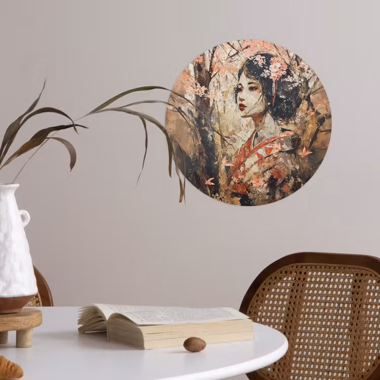 Kimono - Vrouw - kersenbomen Wandcirkel behangsticker klein -sfeer3