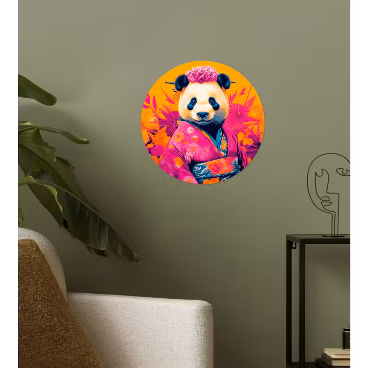 Kimono - Roze - Panda - Bloemenkroon Wandcirkel behangsticker klein -sfeer2