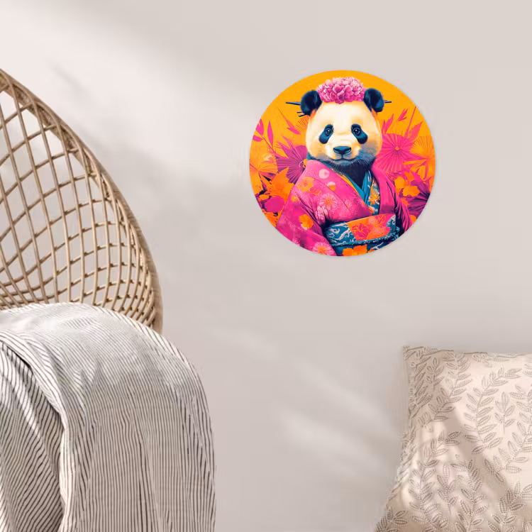 Kimono - Roze - Panda - Bloemenkroon Wandcirkel behangsticker klein -sfeer4