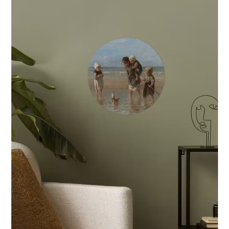 Kinderen der zee - Schilderij van Jozef Israëls Wandcirkel behangsticker klein -sfeer2