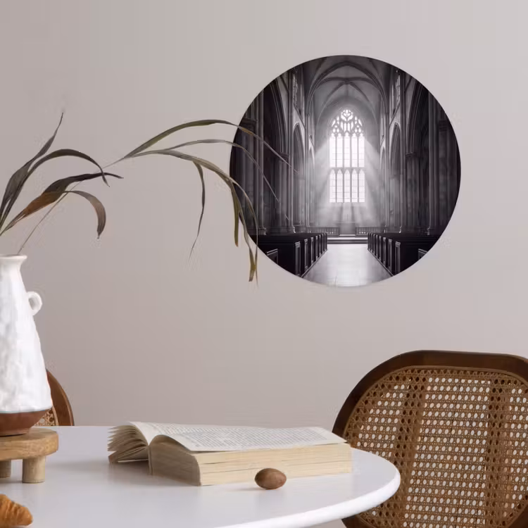 Kerk - Interieur - Lichtstralen - Architectuur - Klassiek Wandcirkel behangsticker klein -sfeer3