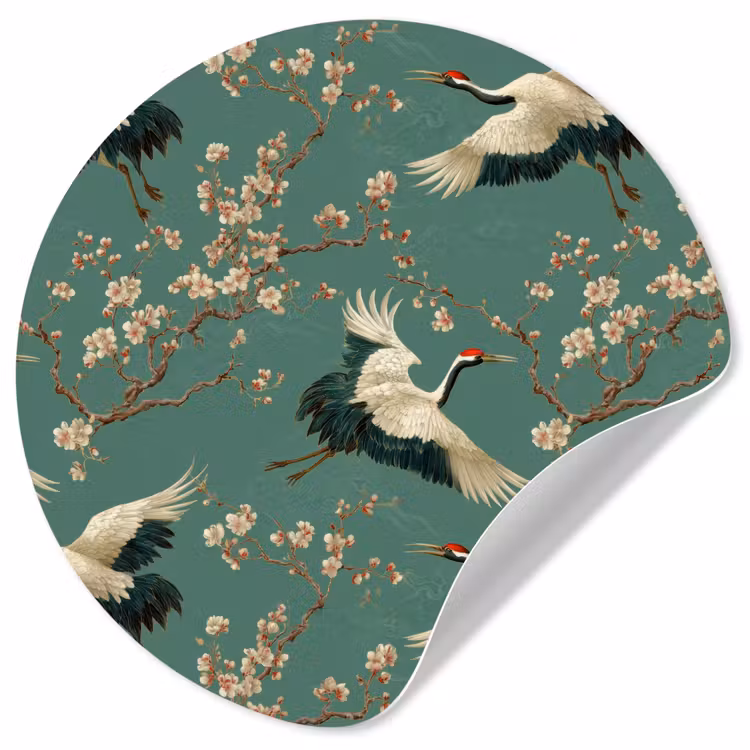 Kersenbloesem - Kraamvogels - Groen Wandcirkel behangsticker klein 186 -3d