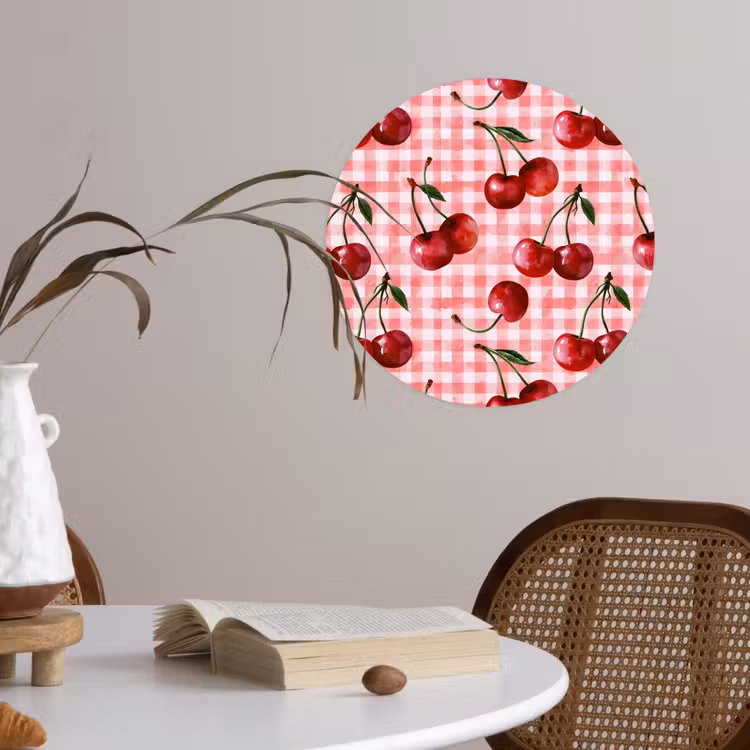 Kersen - Blokken - Rood Wandcirkel behangsticker klein 186 -sfeer3