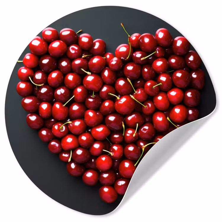 Kersen - Hart - Rood - Zwart Wandcirkel behangsticker klein -3d
