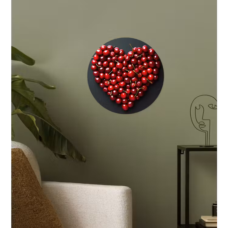 Kersen - Hart - Rood - Zwart Wandcirkel behangsticker klein -sfeer2