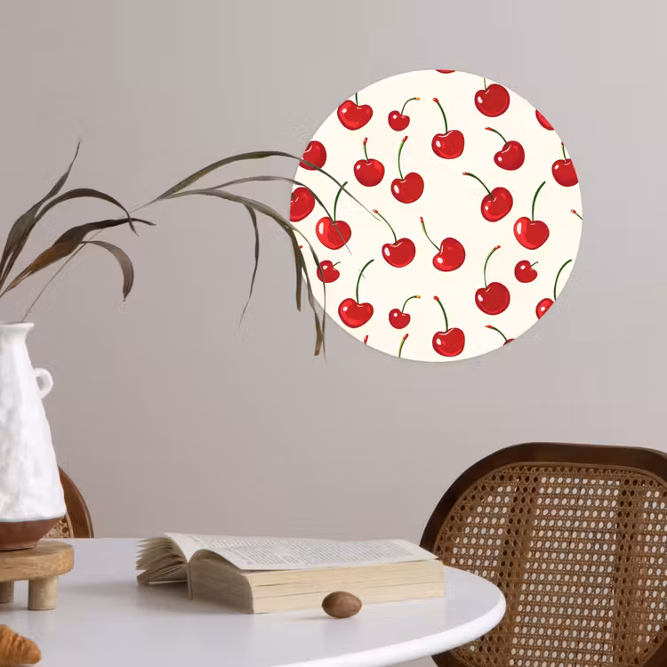 Kersen - Minimalistisch - Rood Wandcirkel behangsticker klein 186 -sfeer3