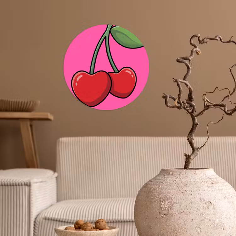 Kers - Roze - Fruit Wandcirkel behangsticker klein -sfeer1