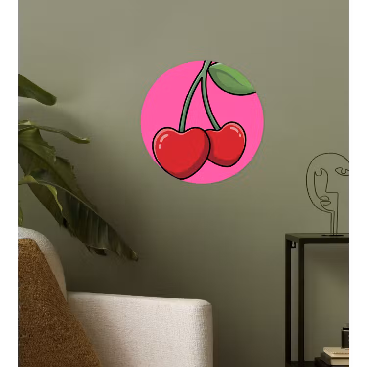 Kers - Roze - Fruit Wandcirkel behangsticker klein -sfeer2