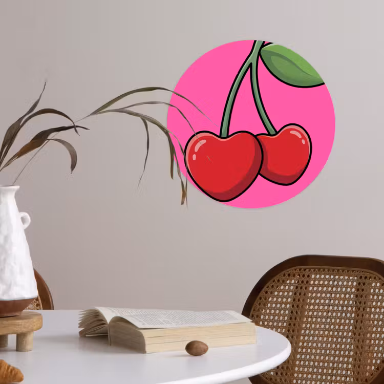 Kers - Roze - Fruit Wandcirkel behangsticker klein -sfeer3