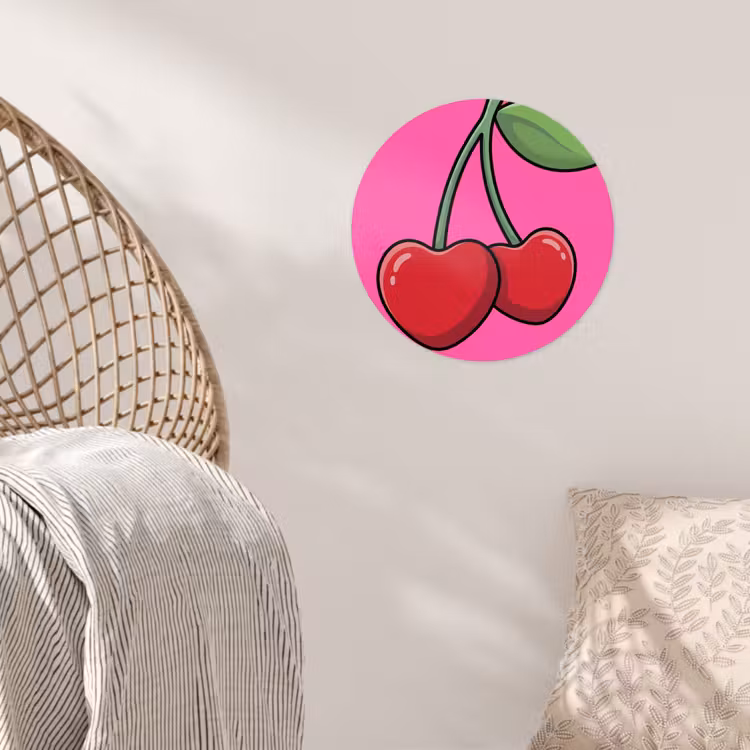 Kers - Roze - Fruit Wandcirkel behangsticker klein -sfeer4