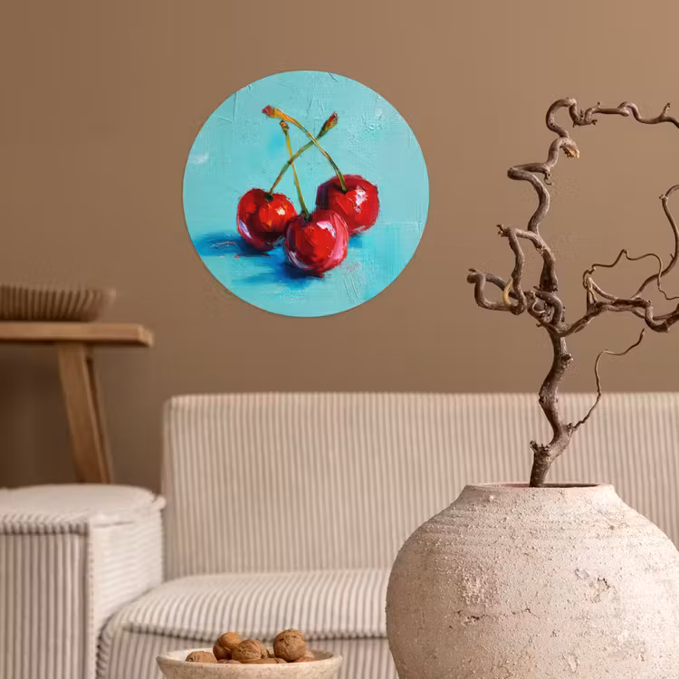 Kersen - Rood - Drie - Geverfd Wandcirkel behangsticker klein -sfeer1