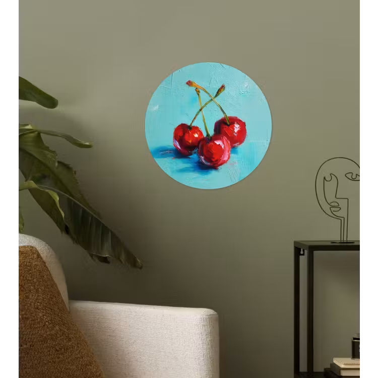 Kersen - Rood - Drie - Geverfd Wandcirkel behangsticker klein -sfeer2