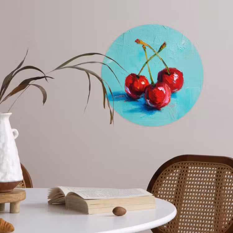 Kersen - Rood - Drie - Geverfd Wandcirkel behangsticker klein -sfeer3
