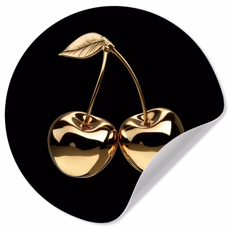 Kersen - Zwart - Goud - Chrome Wandcirkel behangsticker klein -3d