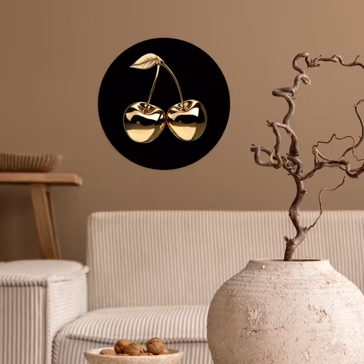 Kersen - Zwart - Goud - Chrome Wandcirkel behangsticker klein -sfeer1