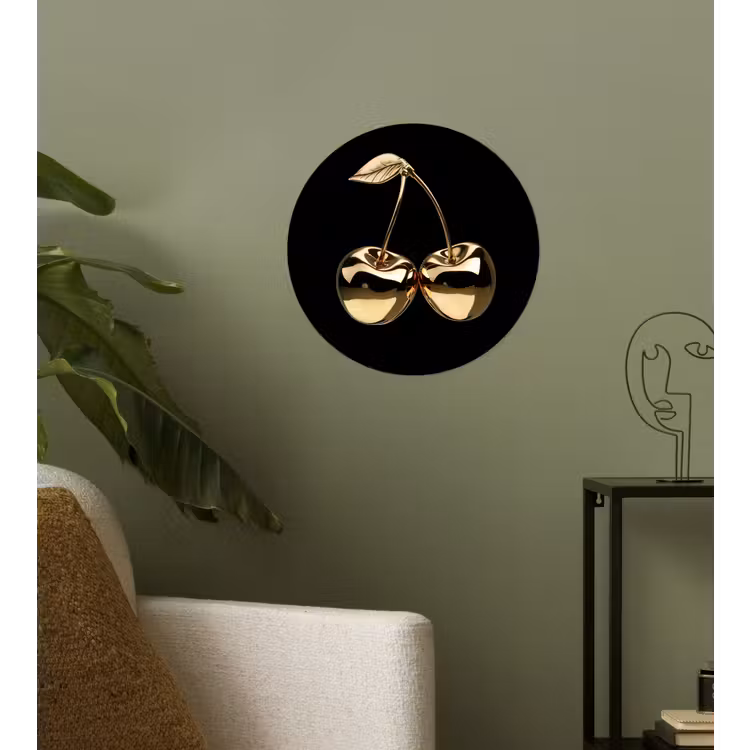 Kersen - Zwart - Goud - Chrome Wandcirkel behangsticker klein -sfeer2