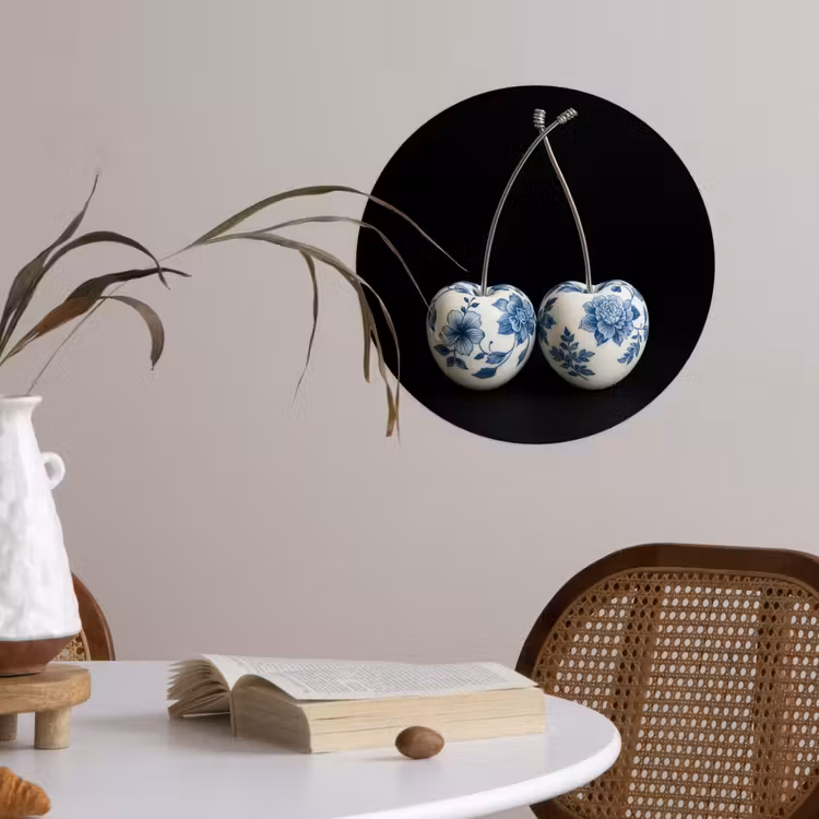 Kersen - Delfts blauw - Fruit Wandcirkel behangsticker klein -sfeer3