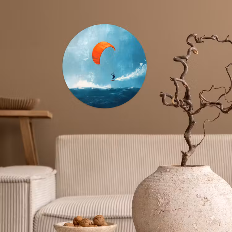 Kitesurfer - Oranje - Zee - Lucht Wandcirkel behangsticker klein -sfeer1