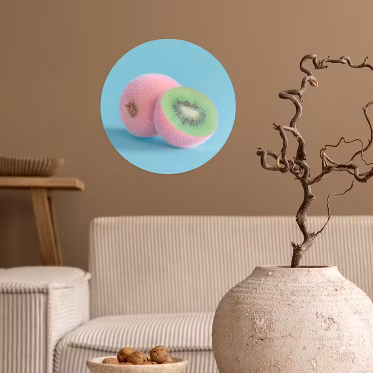 Kiwi - Blauw - Surrealistisch Wandcirkel behangsticker klein -sfeer1