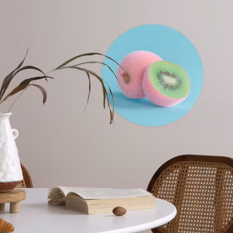 Kiwi - Blauw - Surrealistisch Wandcirkel behangsticker klein -sfeer3