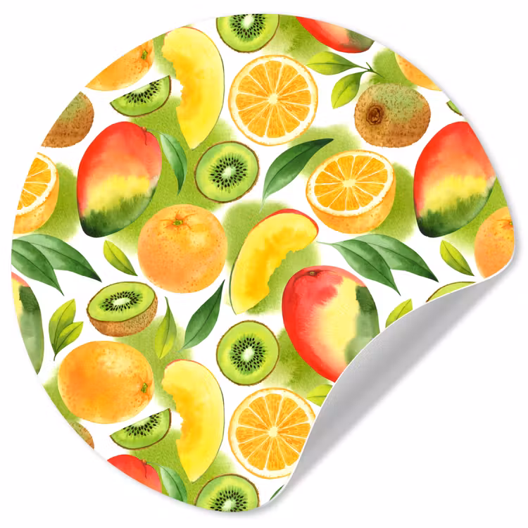 Kiwi - Sinasappel - Mango - Perzik Wandcirkel behangsticker klein 186 -3d