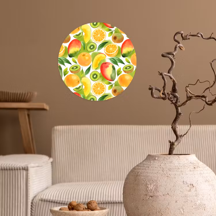 Kiwi - Sinasappel - Mango - Perzik Wandcirkel behangsticker klein 186 -sfeer1