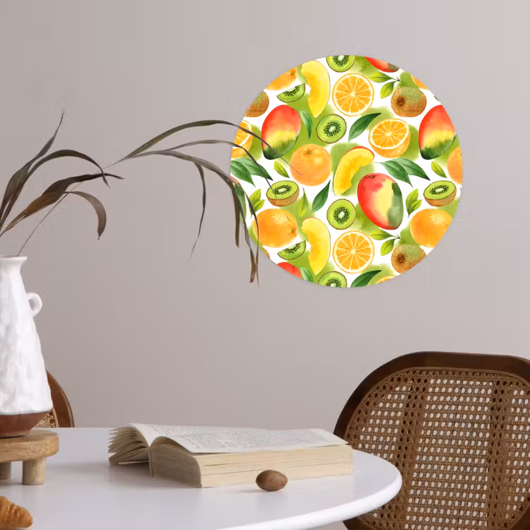 Kiwi - Sinasappel - Mango - Perzik Wandcirkel behangsticker klein 186 -sfeer3