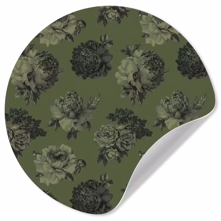 Klassiek - botanisch - olijfgroen - bloemen Wandcirkel behangsticker klein 186 -3d