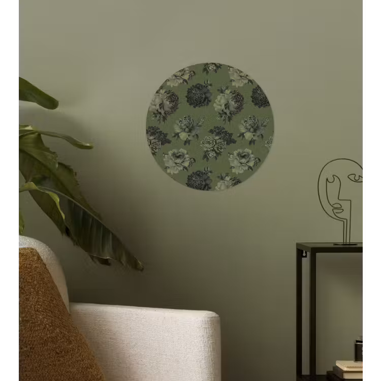 Klassiek - botanisch - olijfgroen - bloemen Wandcirkel behangsticker klein 186 -sfeer2