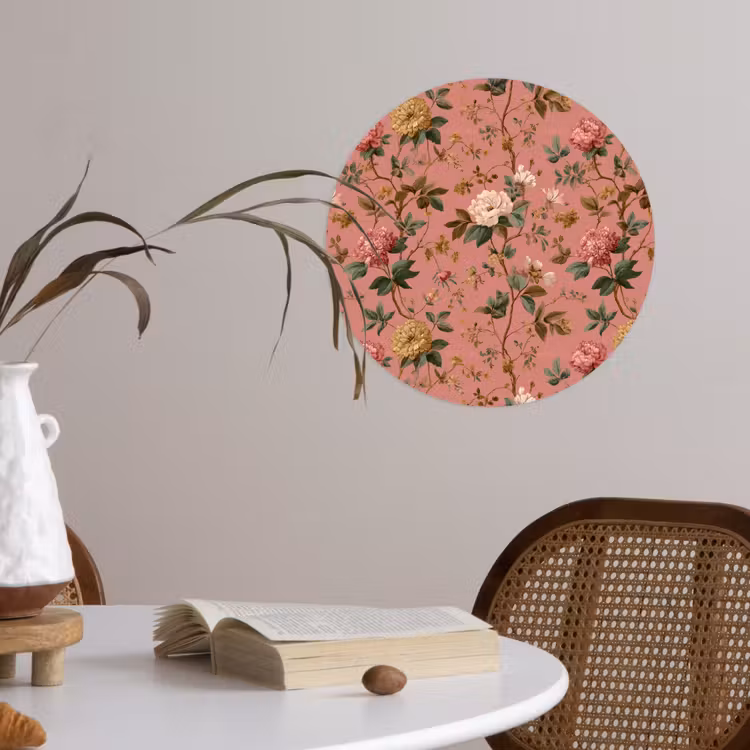 Klassiek - Botanisch - Roze Wandcirkel behangsticker klein 186 -sfeer3