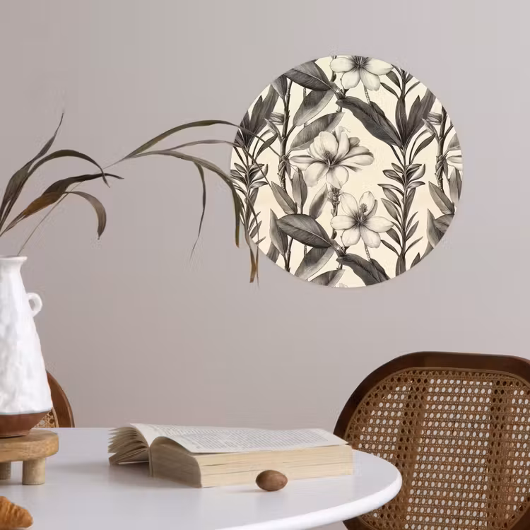 Klassiek - Botanisch - Zwart - Beige Wandcirkel behangsticker klein 186 -sfeer3