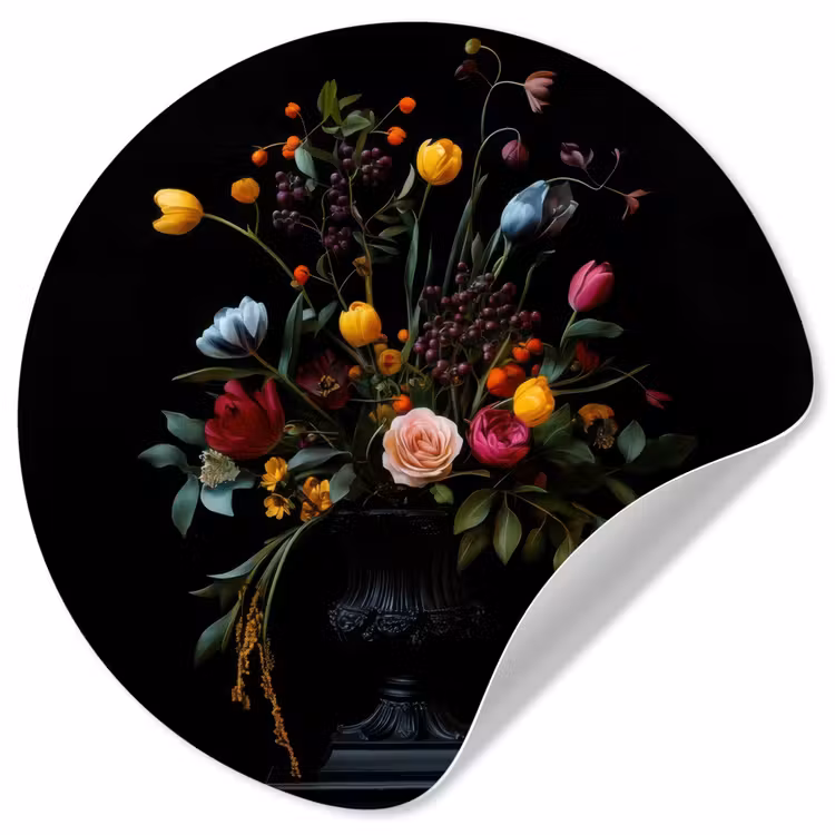 Klassiek - Vaas - Boeket - Bloemen Wandcirkel behangsticker klein -3d